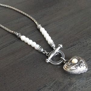 Brighton Silver and Pearl Heart Necklace.